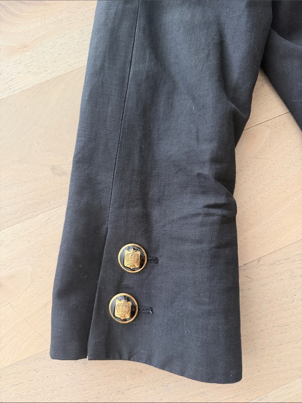 Smythe Charcoal Cropped Double-Breasted Pea Coat with Gold Buttons - Picture 2 of 4